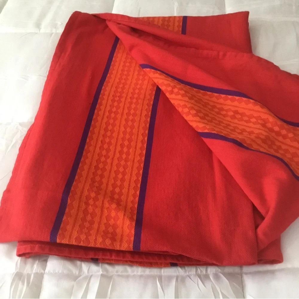 TAG Textiles Tablecloth 68 x 101” Red Orange Purple India Cotton Woven Trade VTG